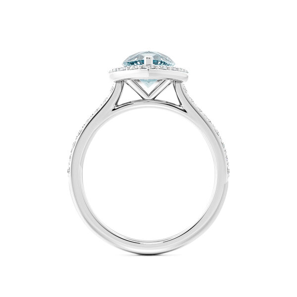 Pear-Cut Aquamarine Ring with Halo and Pav&eacute; Band